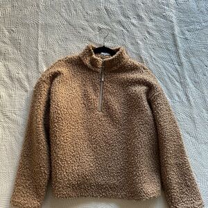 Zara Tan Textured Women's Zip up Sweater